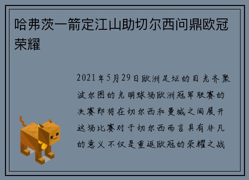 哈弗茨一箭定江山助切尔西问鼎欧冠荣耀